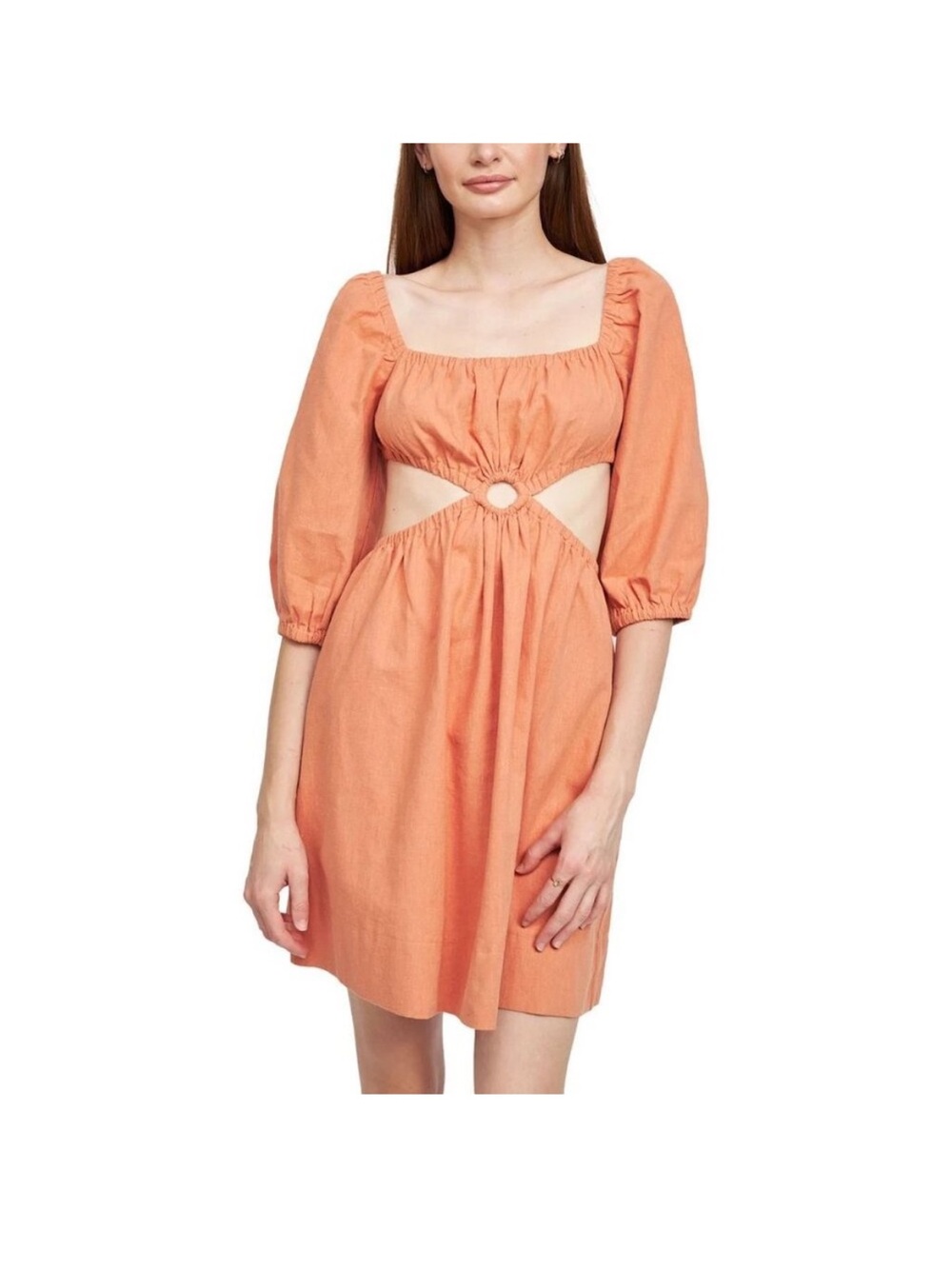 En Saison S Linen Cotton Open Back Cutout Short Dress Puff Sleeve Euro Summer